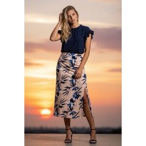 Liz Claiborne Maxi Skirt XL Pink Floral Side Slit Botanical Boho Vacay Tropical￼